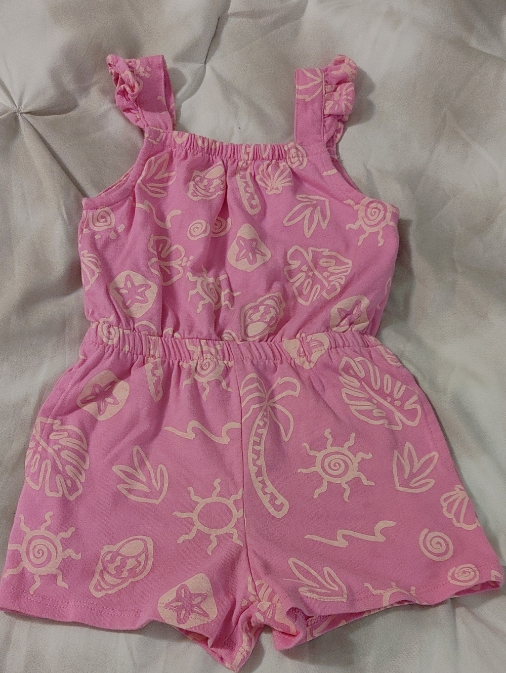 wonder nation Pink Tropical Print Romper with Ruffle Straps